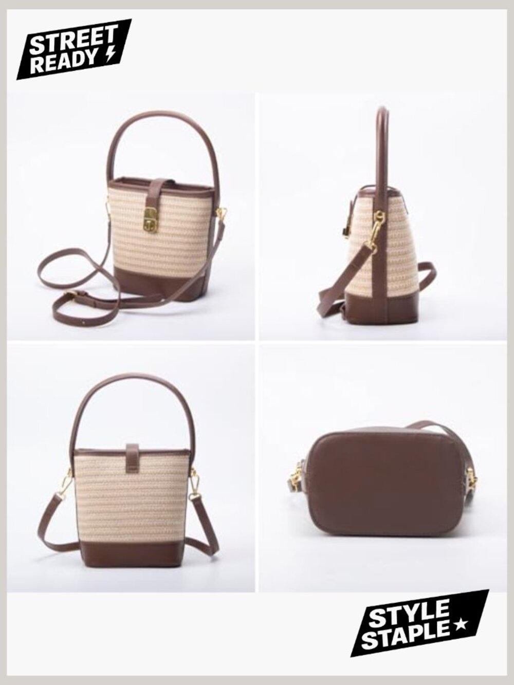 Natural Straw Crossbody Bag with Twist Lock, Woven Summer Handbag for Women - Picture 5 of 7